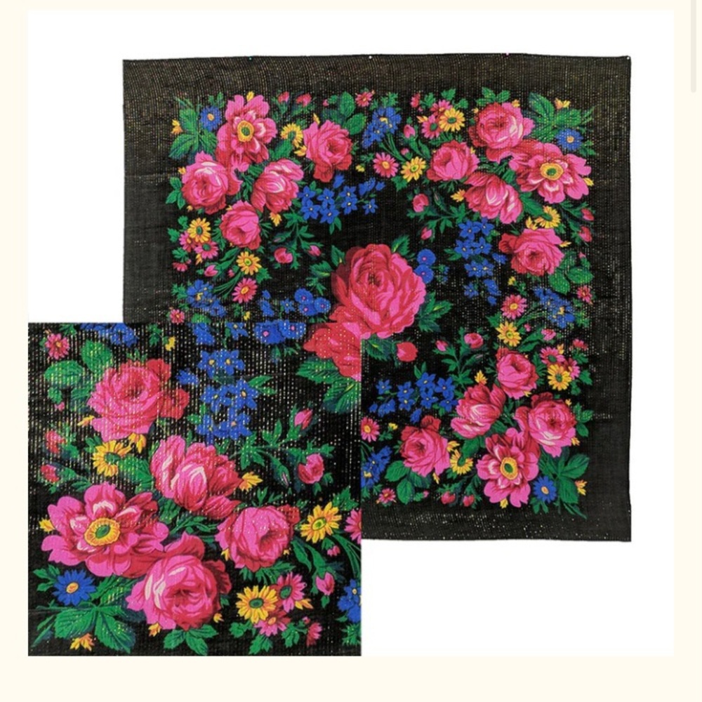 Large square Metallic floral scarf